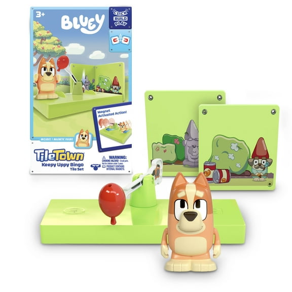 Tile Town Keepy Uppy Bingo Magnetic Tiles Construction Building Playset with Bingo Figure, Ages 3+
