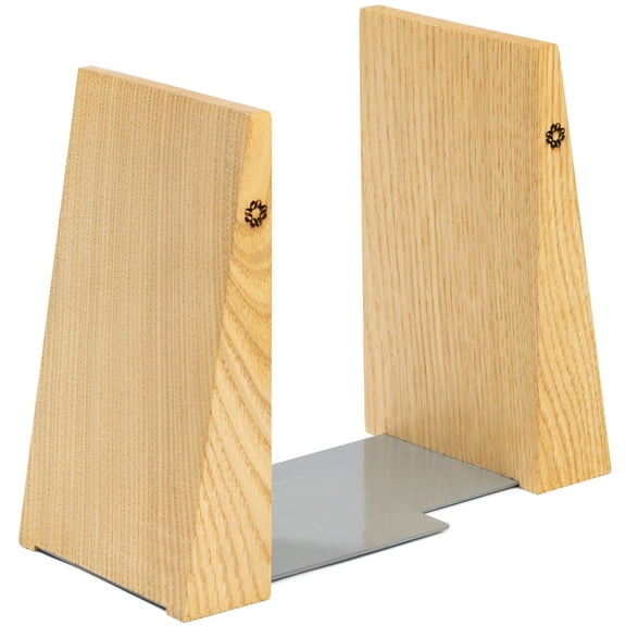 TILISMA Book Ends for Shelves - Handmade Wooden Bookends with Metal Base, Chestnut Tree - Sturdy Book Holders for Heavy Books - Fancy Modern Decorative Book Accessories to Hold Books on Bookshelf