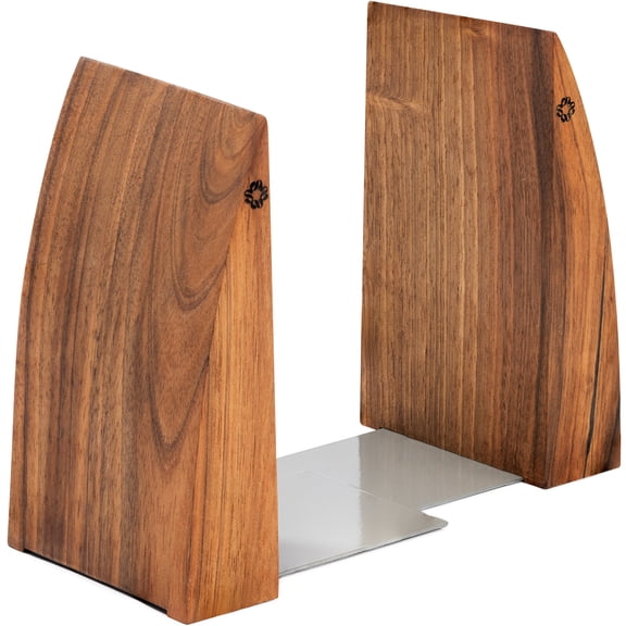TILISMA Book Ends for Shelves - Handmade Wooden Bookends with Metal Base, Walnut Tree - Sturdy Book Holders for Heavy Books - Modern Decorative Book Accessories to Hold Books Firmly on Bookshelf