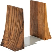 TILISMA Book Ends for Shelves - Handmade Wooden Bookends with Metal Base, Walnut Tree - Sturdy Book Holders for Heavy Books - Fancy Modern Decorative Book Accessories to Hold Books Firmly on Bookshelf