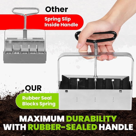 TILLERMAN Heavy Duty Soil Blocker Bundle Large & Small Handheld 2-Inch Soil Block Makers with 3 Types of Interchangeable Seed Pins Seed Starter Tool for Seedlings, Cuttings, Greenhouse, Garden