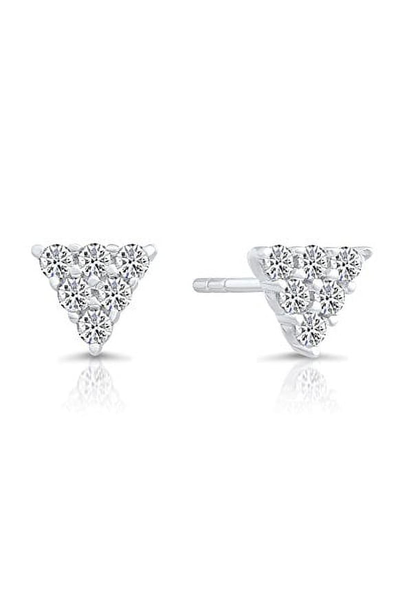 Solid Sterling Silver Mini CZ Triangle Stud Earrings for Women & Unisex