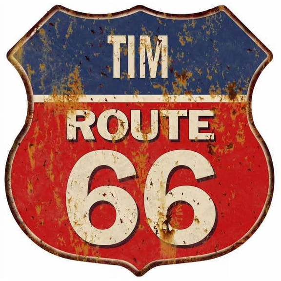 TIM Route 66 Sign Shield Metal Gift Man Cave Red 211110005031