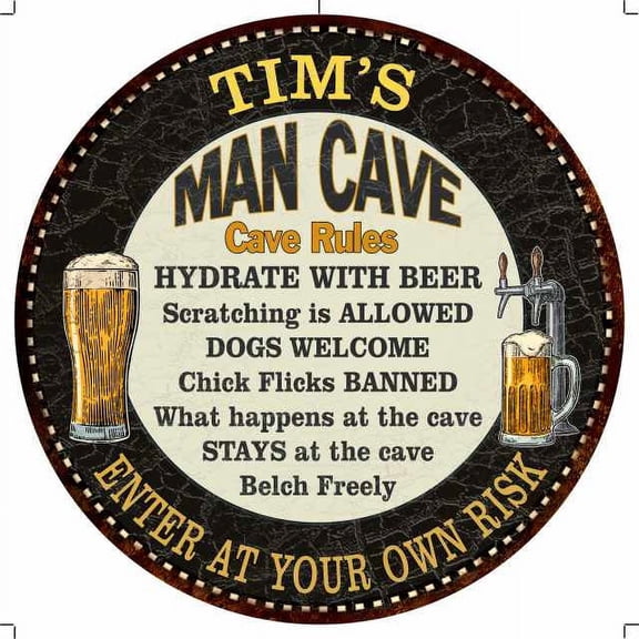TIM'S Man Cave Rules 14" Round Metal Sign Garage Bar Decor 100140010029
