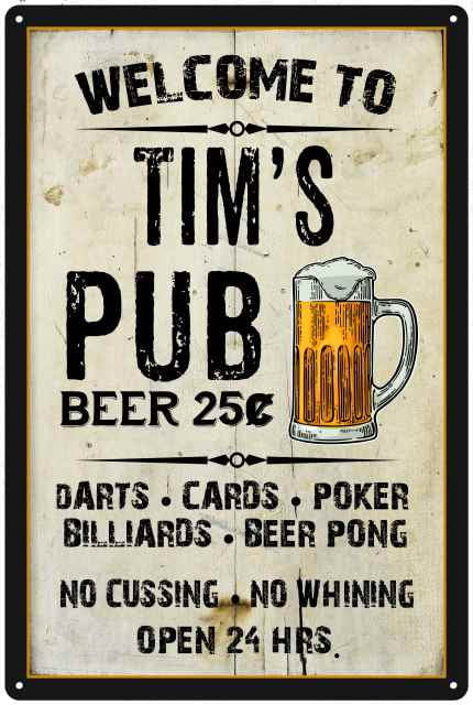 Two Rams Pub Sign TIM'S Pub Sign Vintage Man Cave Bar Wall Decor Gift 8x12 Metal ...