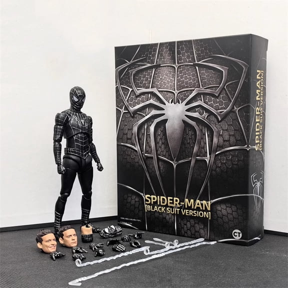 TIM Spider-M 3(2007) Black Spider M Tobey Maguire Full Body Movable Action Figure Model Replaceable Head, Hands Exquisite Gift Box Set
