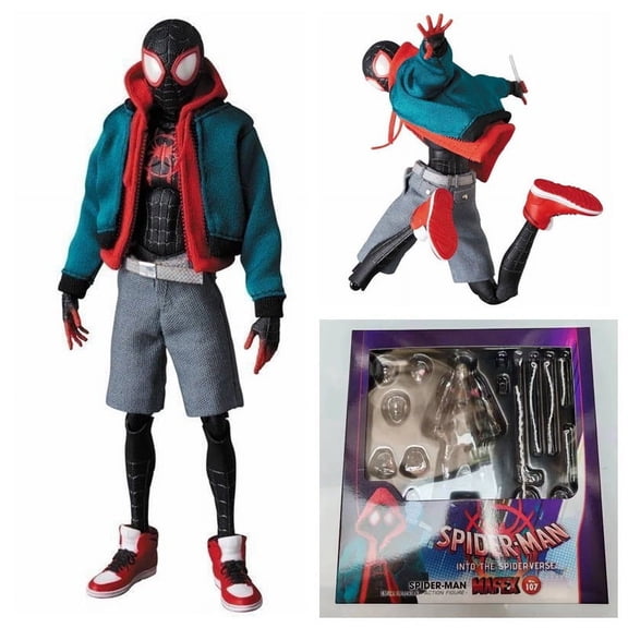 TIM Spider-M Miles Morales Real Clothes Full Body Movable Action Figure Model Replaceable Clothes, Heads, Hands Gift Box