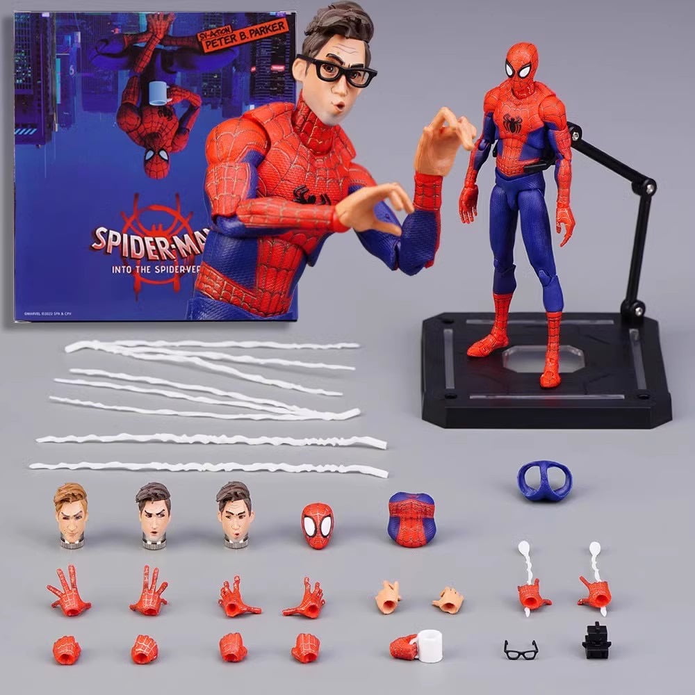 TIM SpiderM Peter Parker Action Figure Model Full Body Movable Replaceable Heads Hands Props Gift Box Set