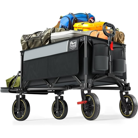 TIMBER RIDGE 49" Extra Long Collapsible Folding Wagon with Tailgate and Brakes, 250L Capacity All-Terrain Wagon Carts Foldable, 400lbs Portable Cart for Dog, Garden, Outdoor Camping Sports, Grey