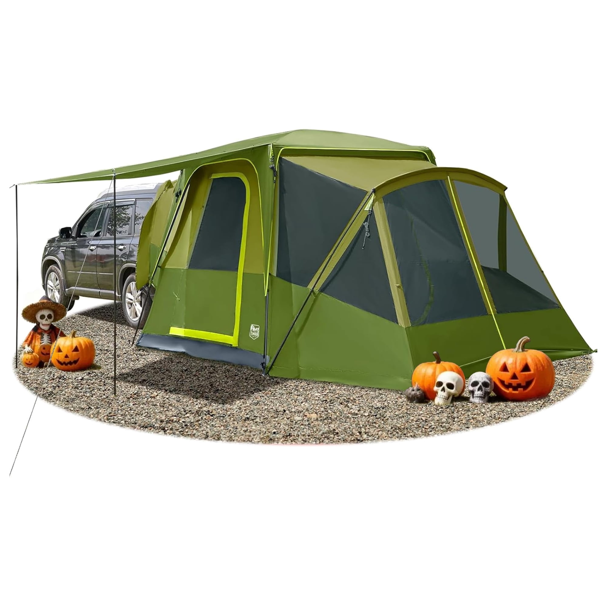 5-9 Person SUV Tent with Screen Porch and Awning for Family Camping, Weather Resistant and Portable Van or Car Tent,Green