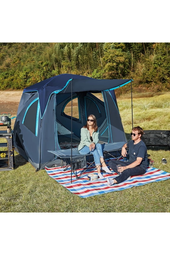 Camping Tent, 4 Person Instant Pop Up Hub Tent with 8 Windows, Easy 60 Second Setup, Weather Resistant Family Cabin Tents with Rain Fly for Camping, Hiking, Outdoor Travel