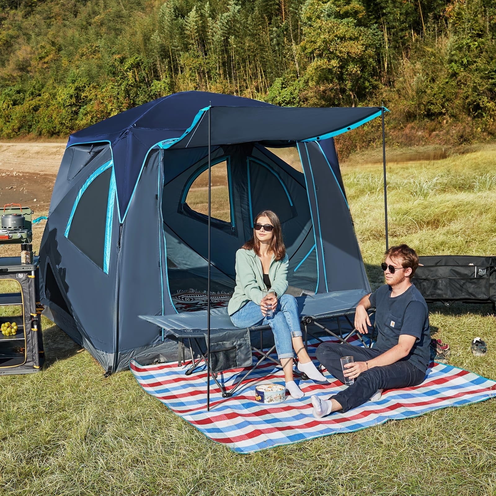 TIMBER RIDGE Camping Tent, 4 Person Instant Pop Up Hub Tent with 8