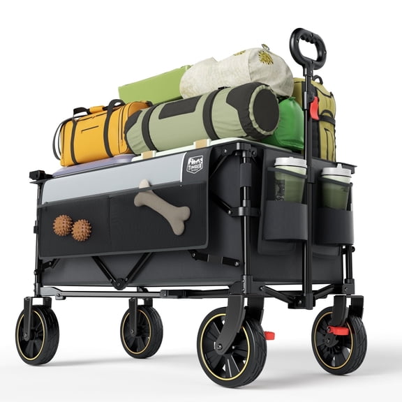 TIMBER RIDGE Collapsible Wagon Cart with Brakes, 200L Large Capacity Compact Portable Easy to Carry Folding Wagon, Utility Grocery Cart for Camping, Gardening, Shopping