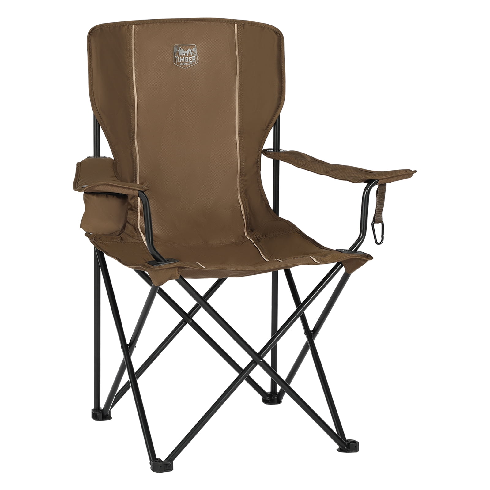 TIMBER RIDGE Folding Camping Chair, Collapsible Armrests Chair with Cup Holder & Carry Mat & Pet Leash, Heavy Duty Foldable Chair for Outdoor Lounge Lawn Beach, Support 300 lbs, Earth Brown