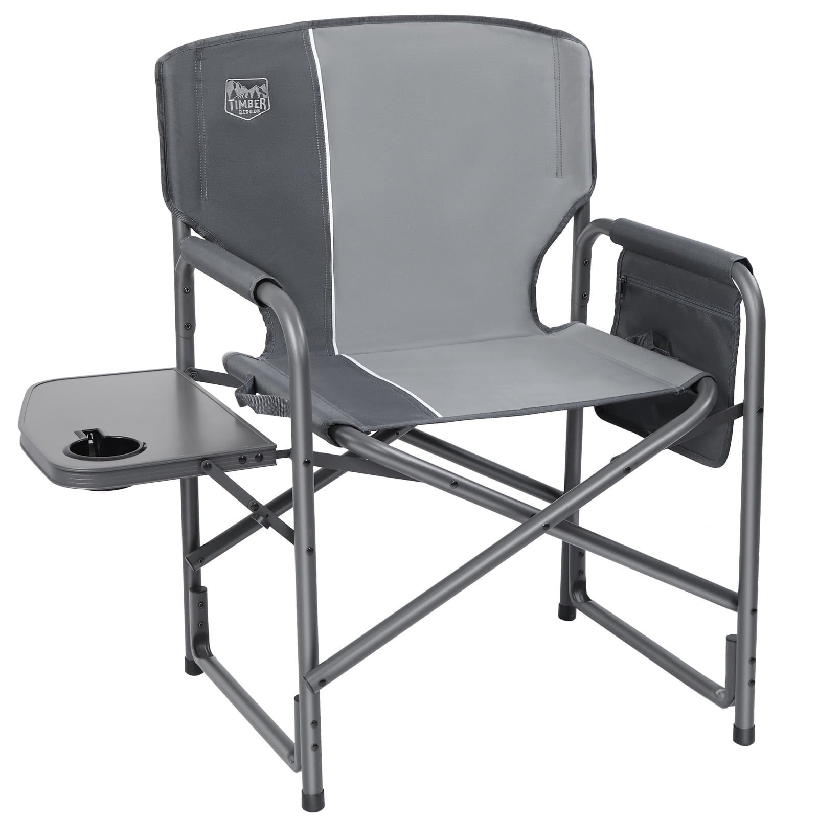 TIMBER RIDGE Folding Camping Chair, Portable Lightweight Aluminum Directors Chair with Side Table and Side Pocket for Outdoor, Lawn, Grey