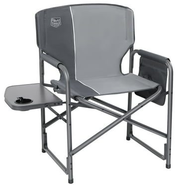TIMBER RIDGE Folding Camping Chair, Portable Lightweight Aluminum Directors Chair with Side Table and Side Pocket for Outdoor, Lawn, Grey