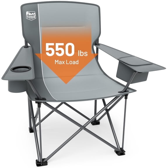 TIMBER RIDGE Oversized Folding Camping Chair for Adults, Support 550 LBS Heavy Duty with Cup Holder Side Pocket for Camping, Lawn, Picnic, Grey