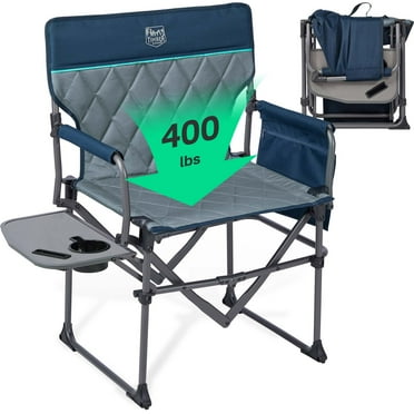 TIMBER RIDGE Portable Director Chair, Heavy Duty Camping Folding Chair with Compact Size with Side Pocket and Side Table, Support 400 Pounds, Navy