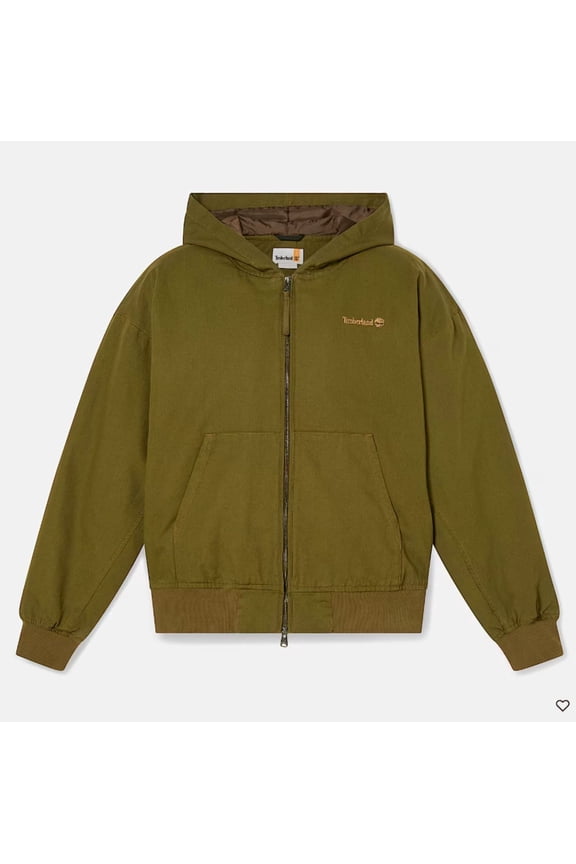 MENS WASHED DUCK CANVAS HOODED BOMBER JACKET - SIZE: L - GREEN