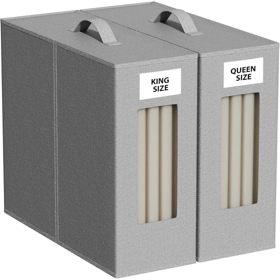 TIMBLE Bed Sheet Organizers & Storage, 2 Pack for Sheet Sets, Closet Organizer for Linens, Clothes, Blankets & Bedding, Foldable Fabric Bins with Handle, Name Tag & Window