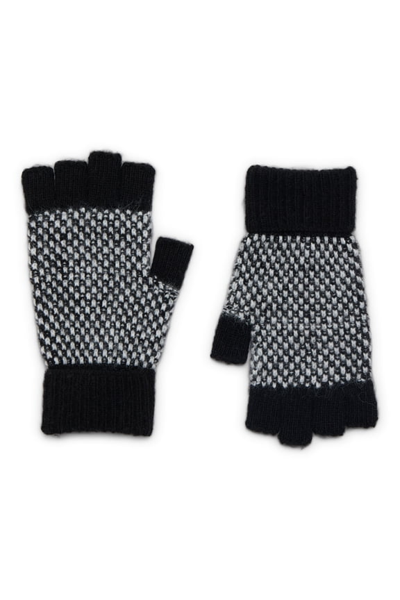 Women's Birdseye Cuffed Fingerless Gloves, Knit, One Size Fits Most, Black Soot
