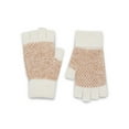 thumbnail image 1 of Time and Tru Women's Birdseye Cuffed Fingerless Gloves, Knit, One Size Fits Most, Winter White, 1 of 3