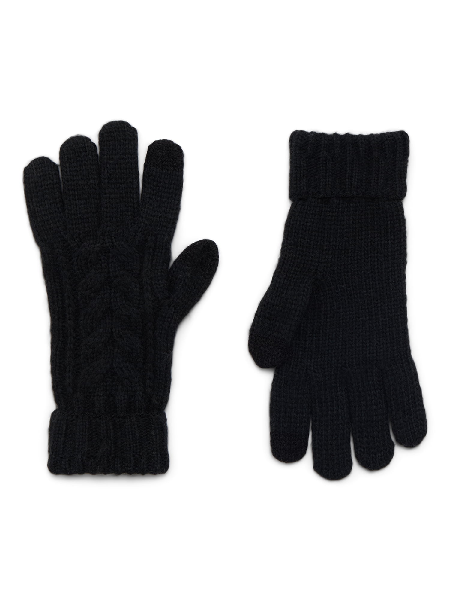 Time and Tru Women's Tech Touch Cable Knit Gloves, One Size Fits Most, Black Soot