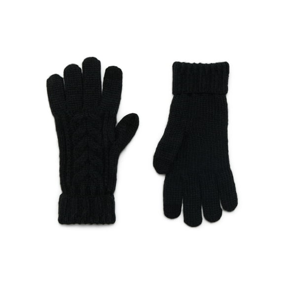 Time and Tru Women's Tech Touch Cable Knit Gloves, One Size Fits Most, Black Soot