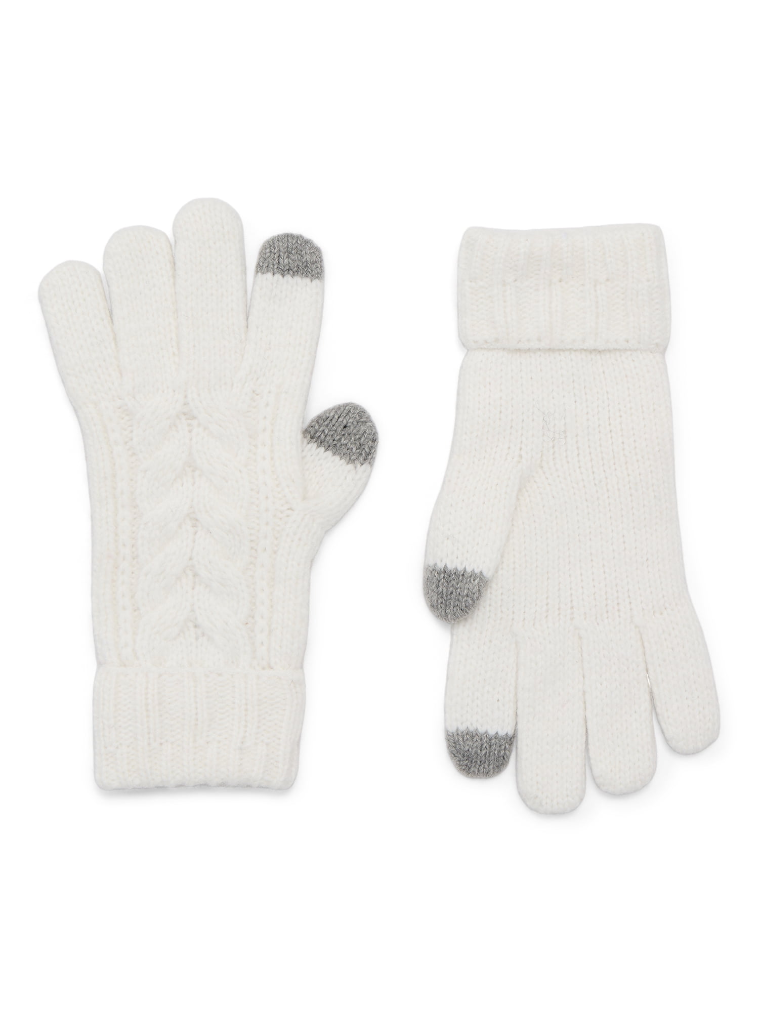 Time and Tru Women's Tech Touch Cable Knit Gloves, One Size Fits Most, Winter White