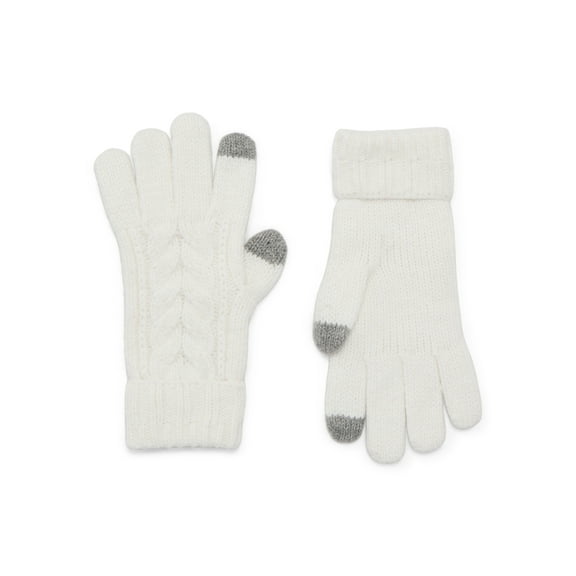 Time and Tru Women's Tech Touch Cable Knit Gloves, One Size Fits Most, Winter White