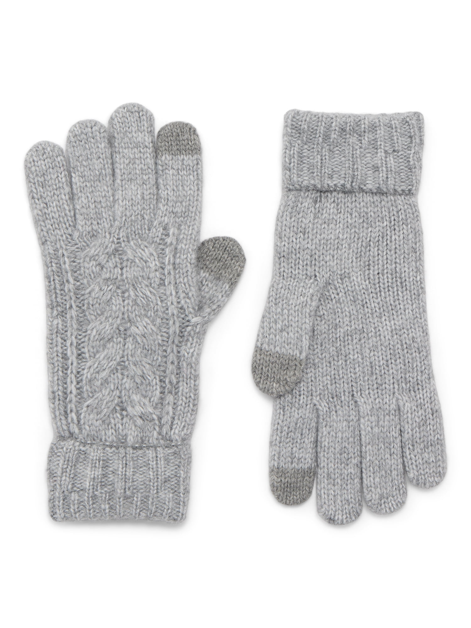 Time and Tru Women's Tech Touch Cable Knit Gloves, One Size Fits Most, Medium Grey Heather