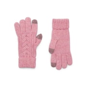 Time and Tru Women's Tech Touch Cable Knit Gloves, One Size Fits Most, Pink Pottery Heather