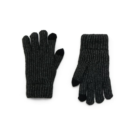Time and Tru Women's Tech Touch Lined Rib Gloves, Knit, One Size Fits Most, Black Soot