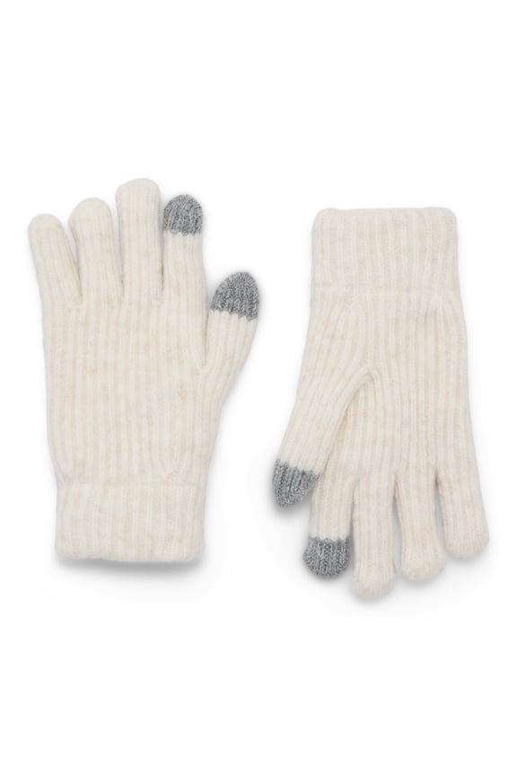 Women's Tech Touch Lined Rib Gloves, Knit, One Size Fits Most, Winter White