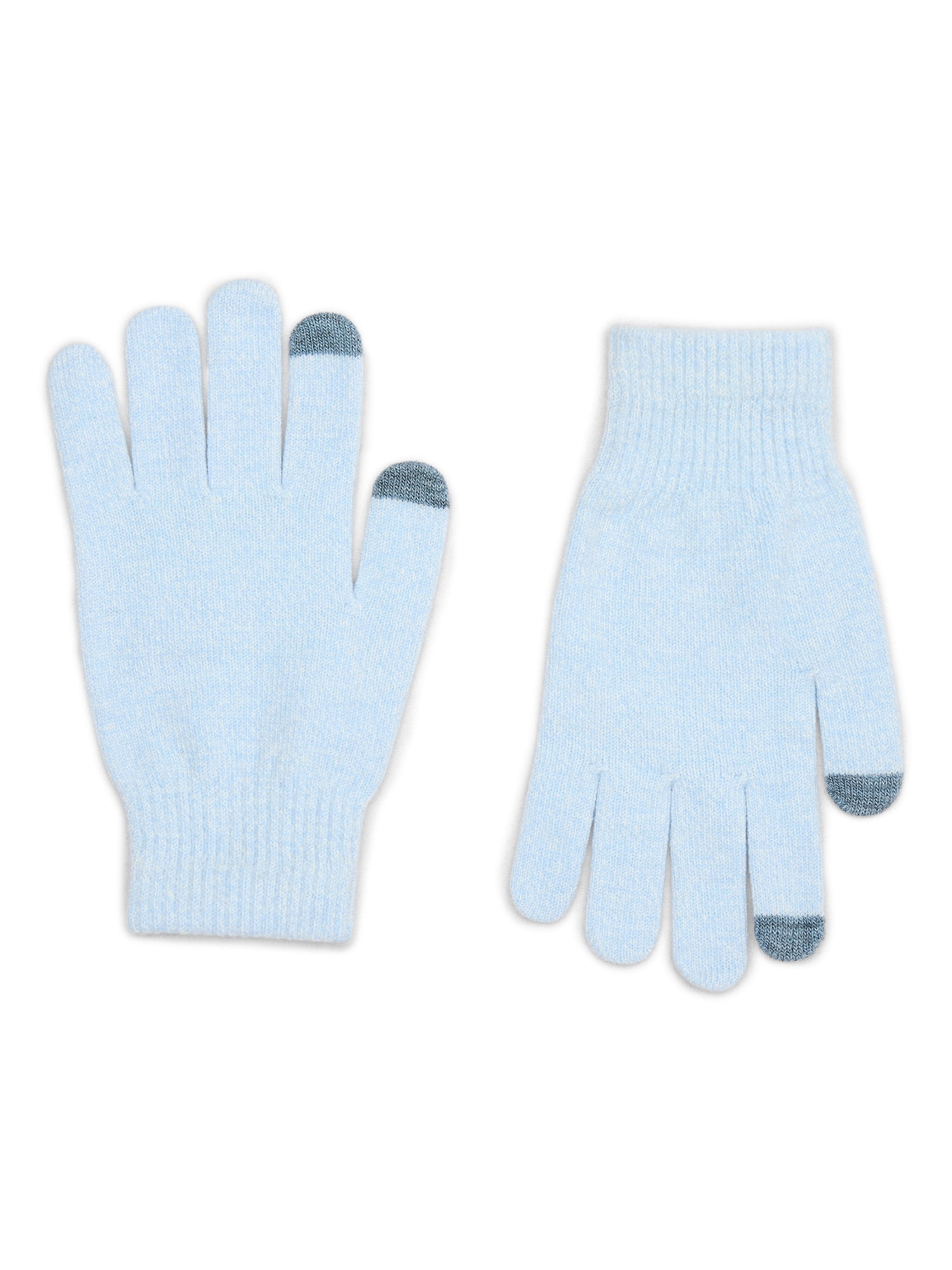 Time and Tru Women's Tech Touch Knit Gloves, One Size Fits Most, Isia Blue and Winter White