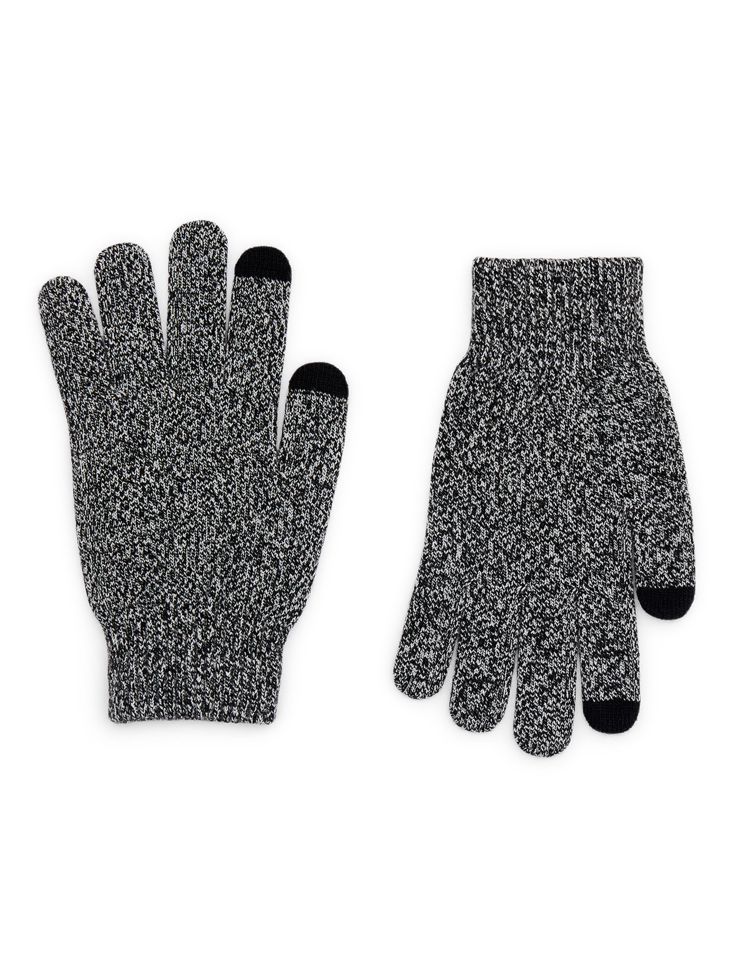 Time and Tru Women's Tech Touch Knit Gloves, One Size Fits Most, Black Soot and Winter White