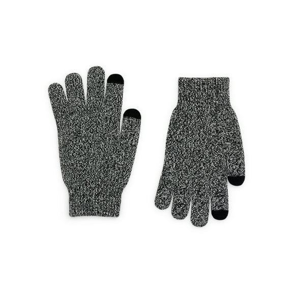 Time and Tru Women's Tech Touch Knit Gloves, One Size Fits Most, Black Soot and Winter White