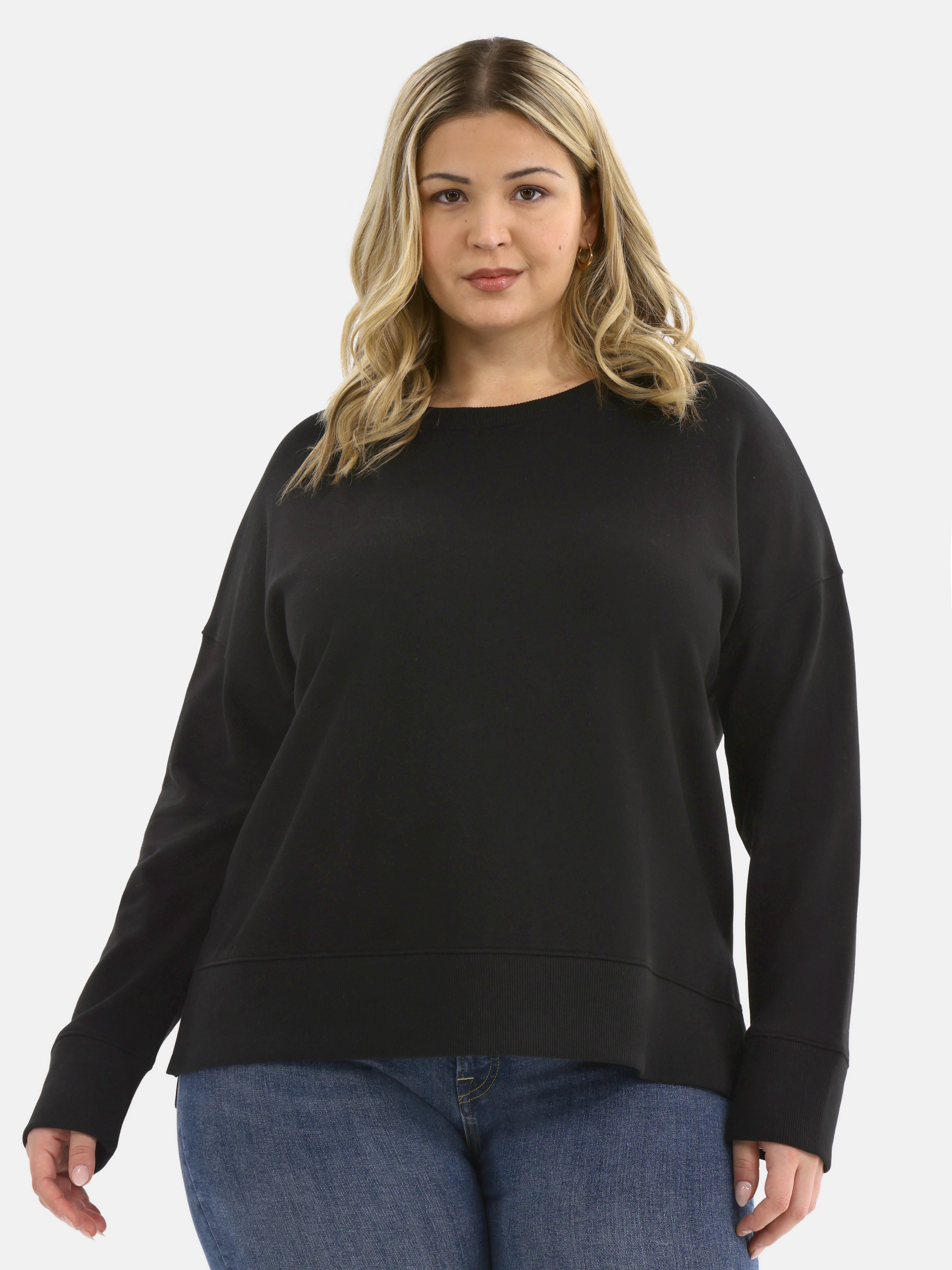 Time and Tru Women's Tunic Sweatshirt with High-Low Hem, Sizes XS -4X