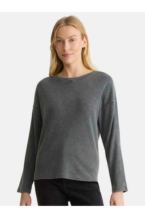 Women's Boxy Thermal Tee with Long Sleeves, Sizes XS-XXXL
