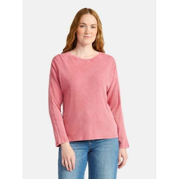 Time and Tru Women's Boxy Thermal Tee with Long Sleeves, Sizes XS-XXXL