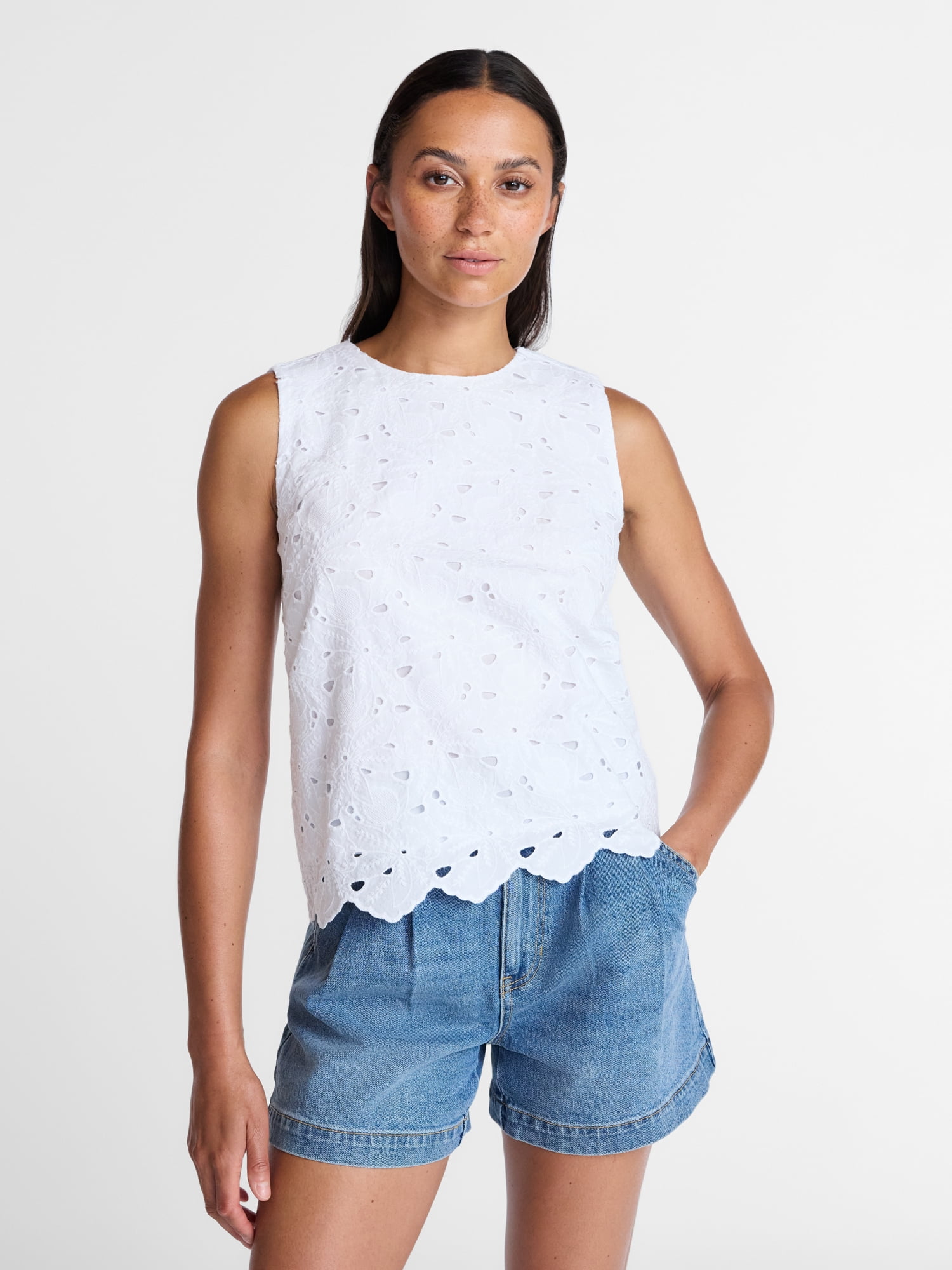 Time and Tru Women's Eyelet Embroidered Top, Sizes XS-4X