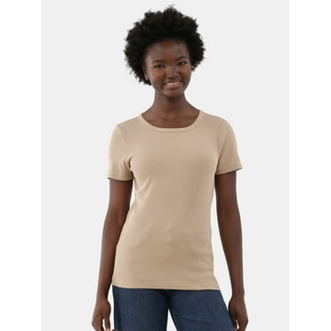 Time and Tru Women's Short Sleeve Rib Tee, Sizes XS - XXXL