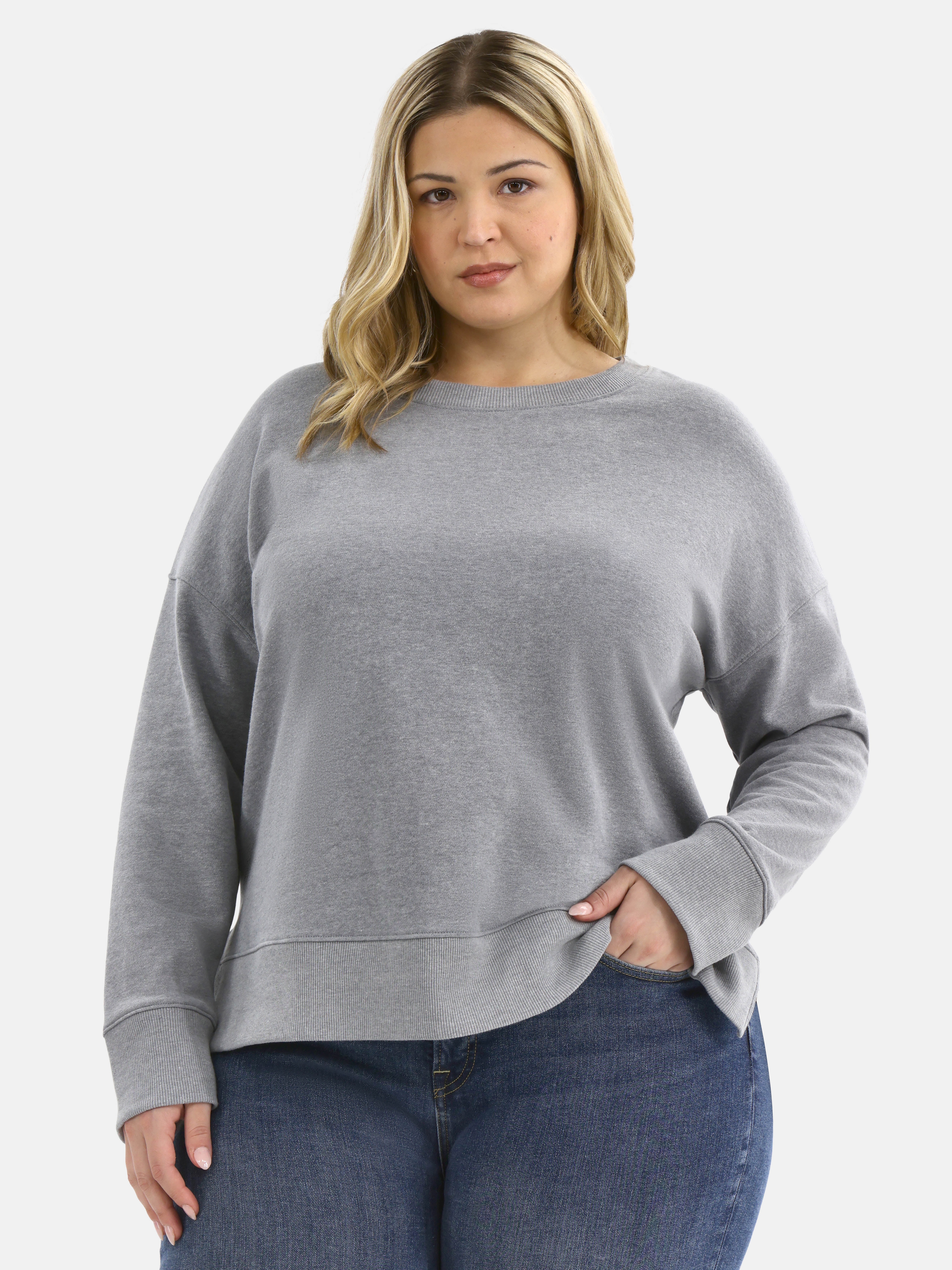 Time and Tru Women's and Women's Plus Crewneck Sweatshirt with Long Sleeves, XS-4X