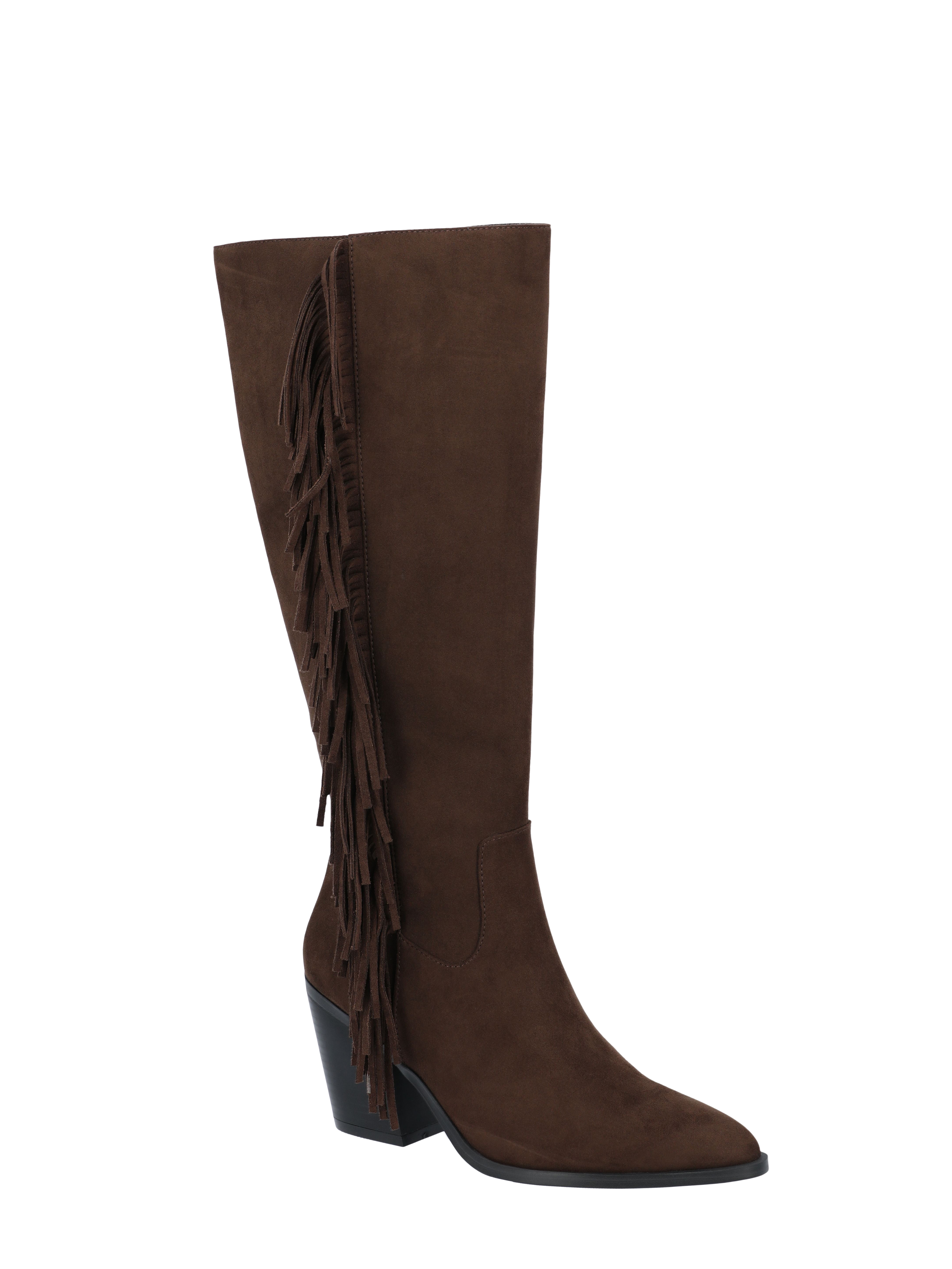 Time And Tru Women's Faux Suede Tall Fringe Boots