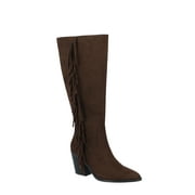 TIME AND TRU Women's Faux Suede Tall Fringe Boots