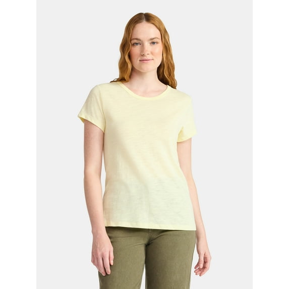 Time and Tru Women’s Slub Jersey Crewneck Tee with Short Sleeves, Sizes XS-XXXL