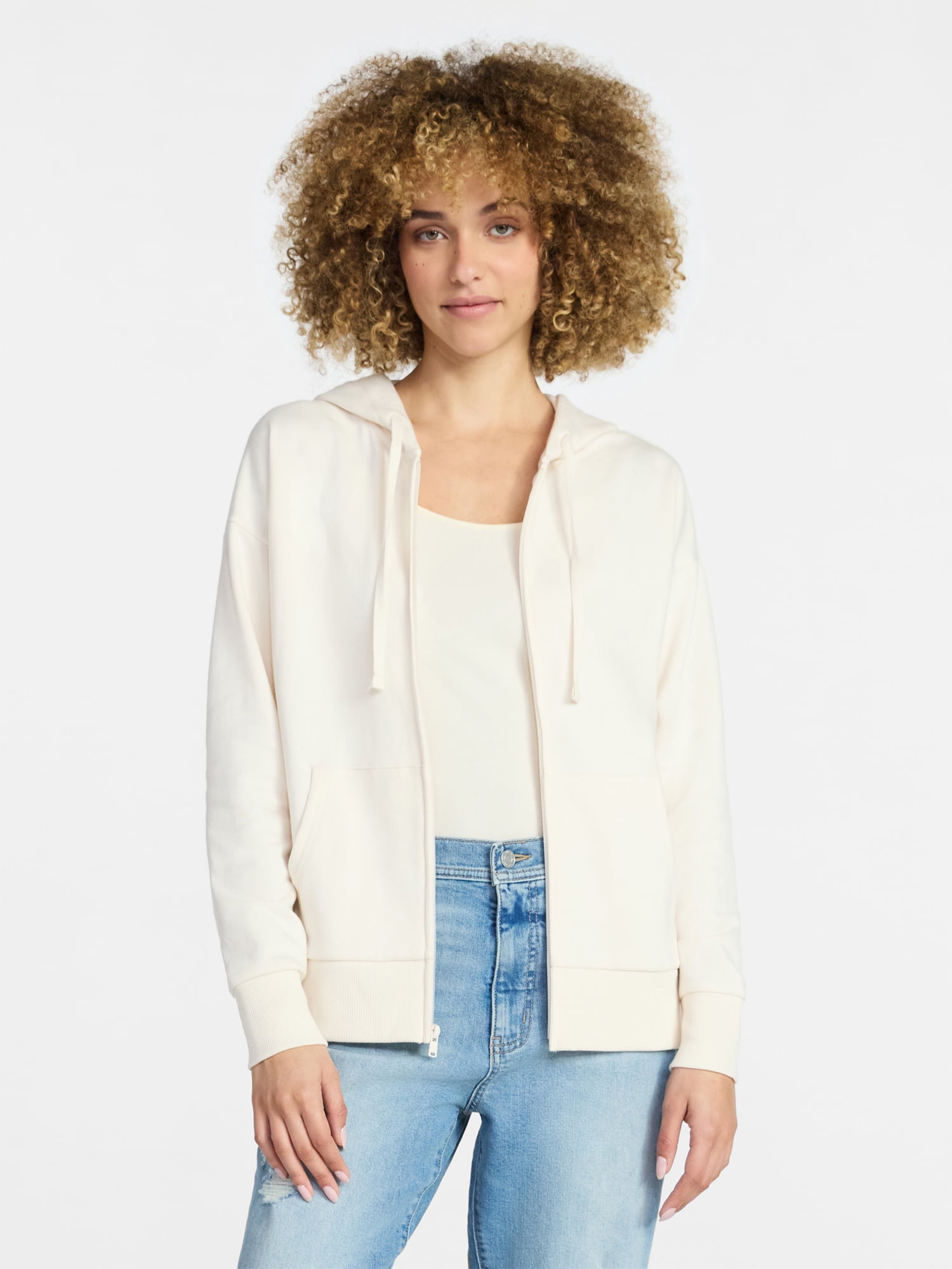 Time and Tru Women's and Women’s Plus Zip Front Fleece Hoodie Jacket, Sizes XS-4X