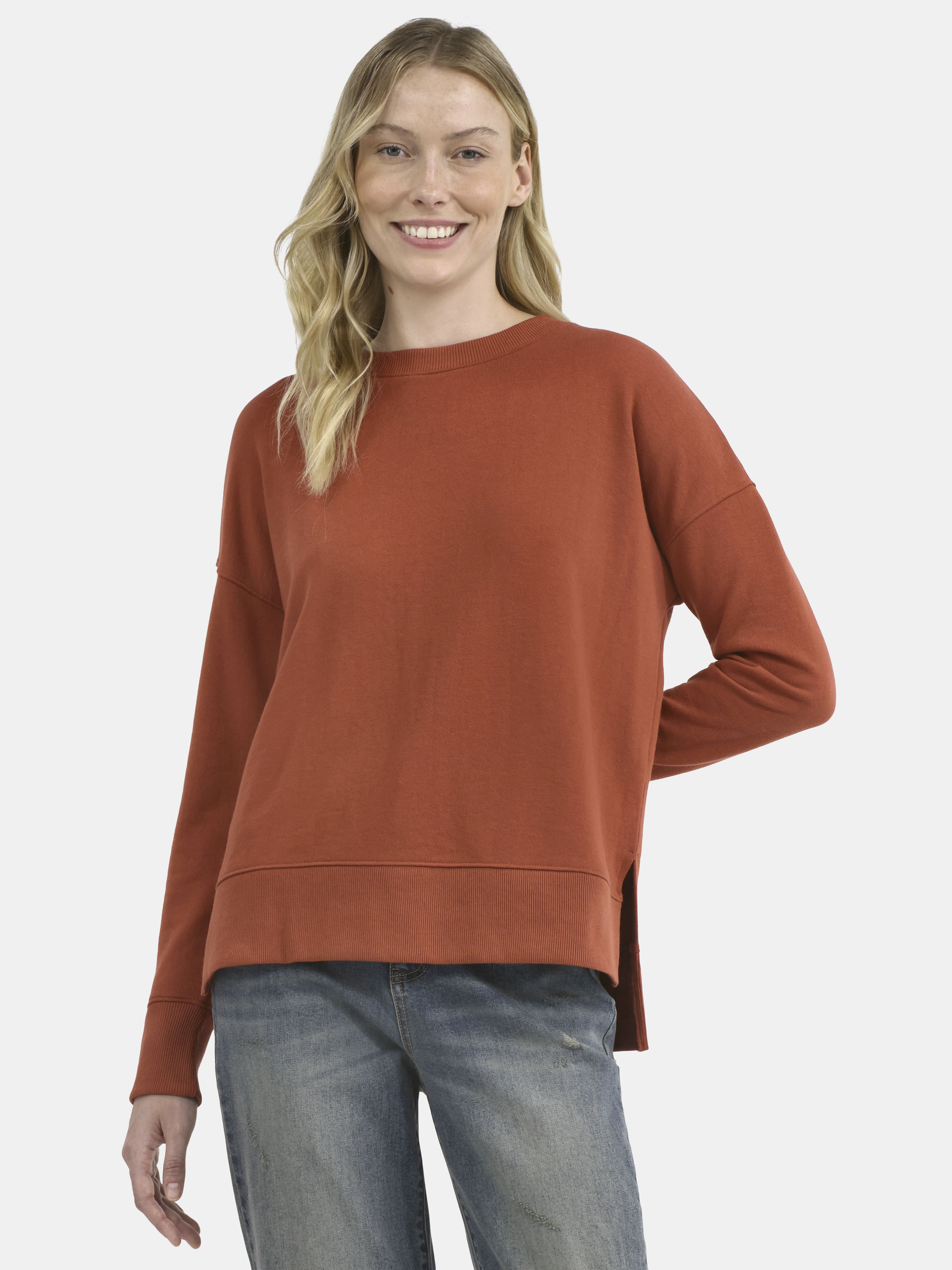 Time and Tru Women's Tunic Sweatshirt with High-Low Hem, Sizes XS -4X
