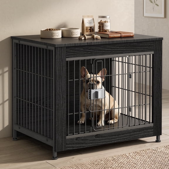 Time Ray Dog Crate Furniture for Medium Under 30 lbs Dogs,Indoor Dog Kennel with Secure Slide Lock & Solid Top,Black