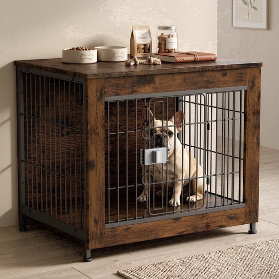 Time Ray Dog Crate Furniture for Medium Under 30 lbs Dogs,Indoor Dog Kennel with Secure Slide Lock & Solid Top,Wood-tone